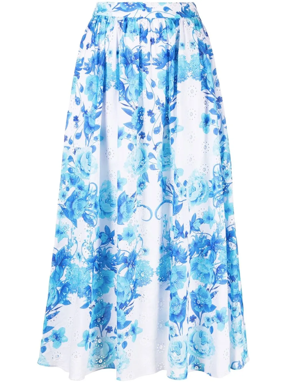 

Borgo De Nor floral-print cotton midi skirt - Blue