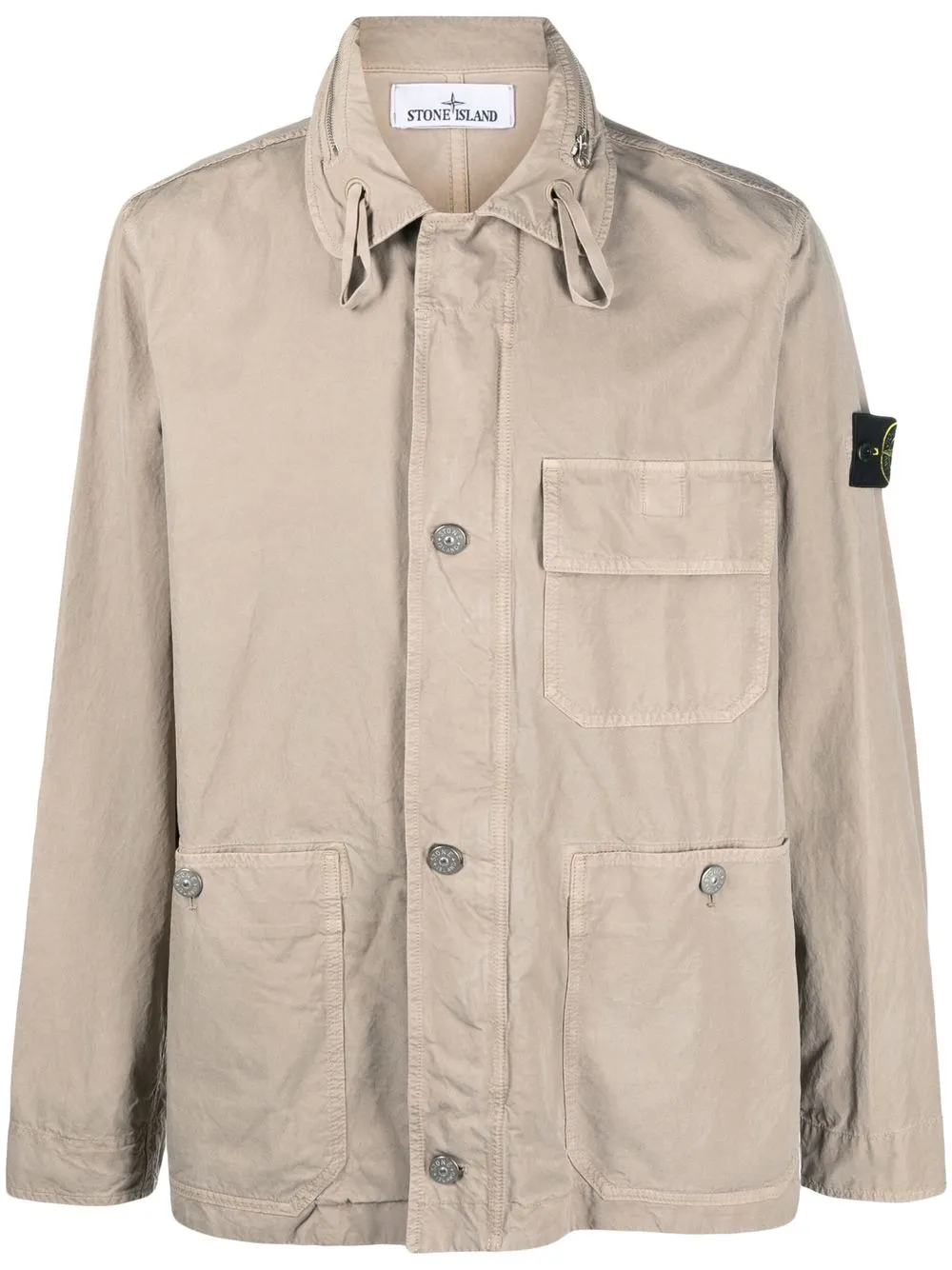 

Stone Island logo-badge twill weave hooded jacket - Neutrals