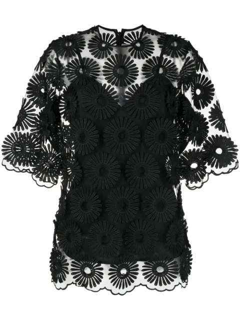 Elie Saab sheer floral short-sleeved top