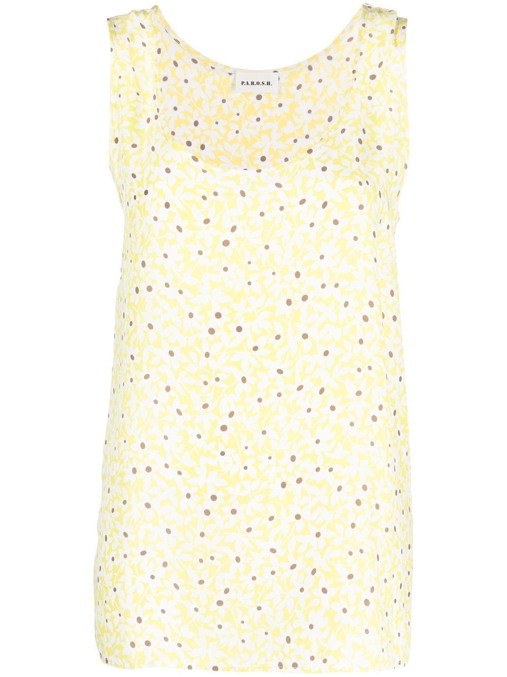 P.a.r.o.s.h Floral-print Silk Top In Yellow