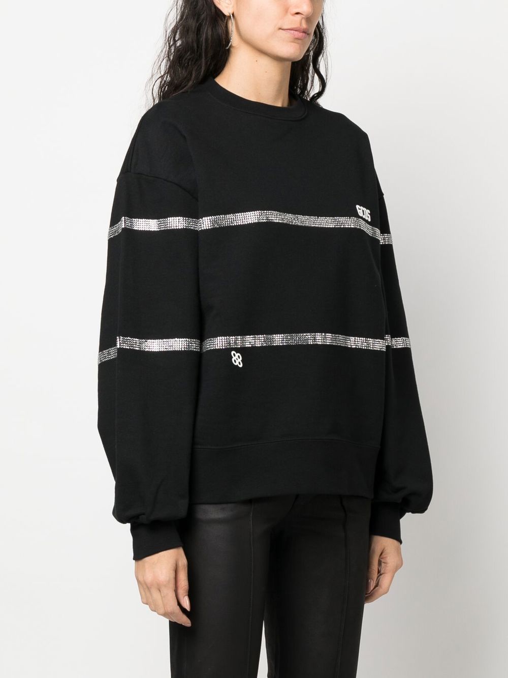 Shop Gcds Crystal-embellished Striped Sweatshirt In Schwarz