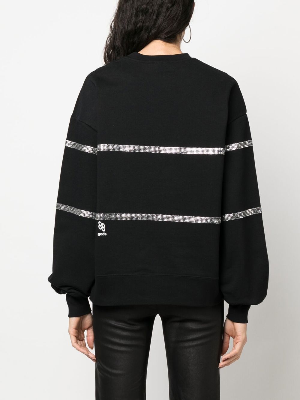 Shop Gcds Crystal-embellished Striped Sweatshirt In Schwarz