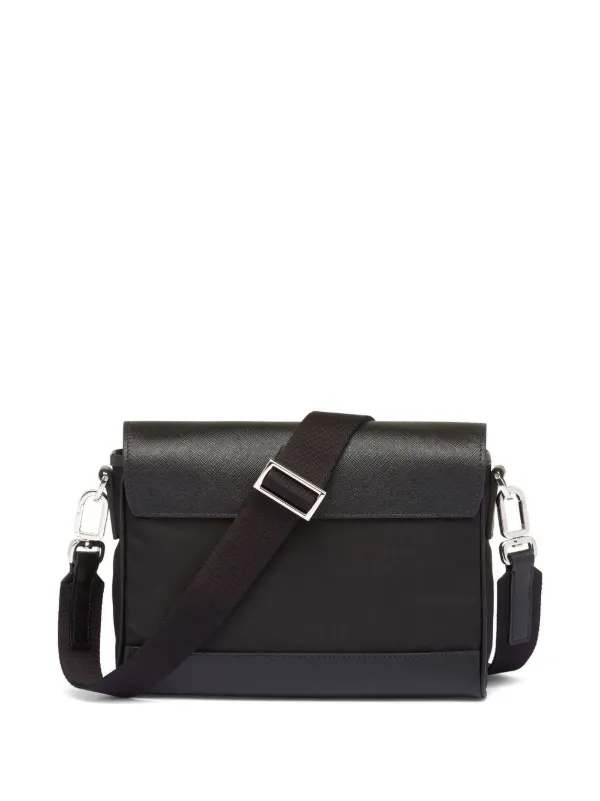 Prada Re-Nylon Saffiano Leather Crossbody Bag Black