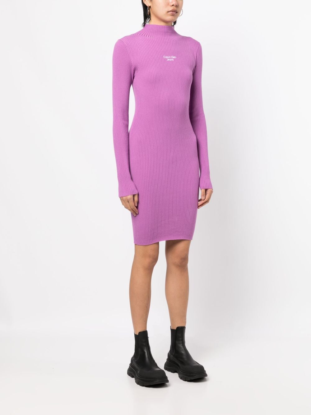 Shop Calvin Klein Jeans Est.1978 Logo-detail Bodycon Dress In Purple