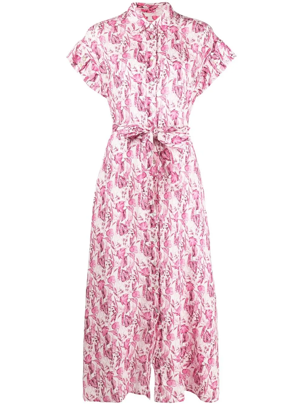 

120% Lino vestido con estampado Micro-Botanical - Blanco