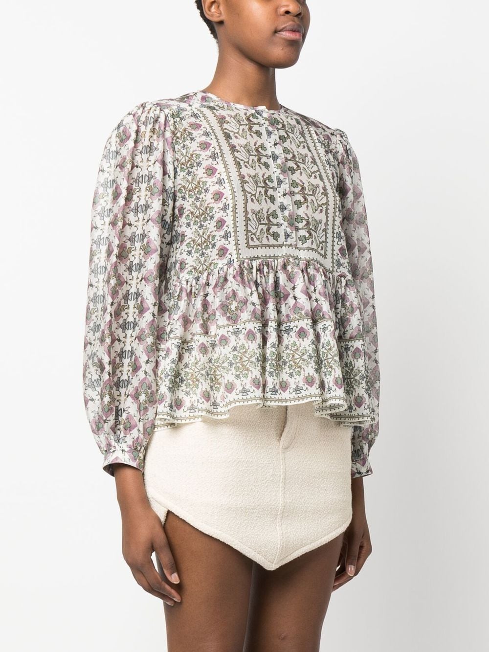 Shop Isabel Marant Silk Puff-sleeve Shirt In Nude