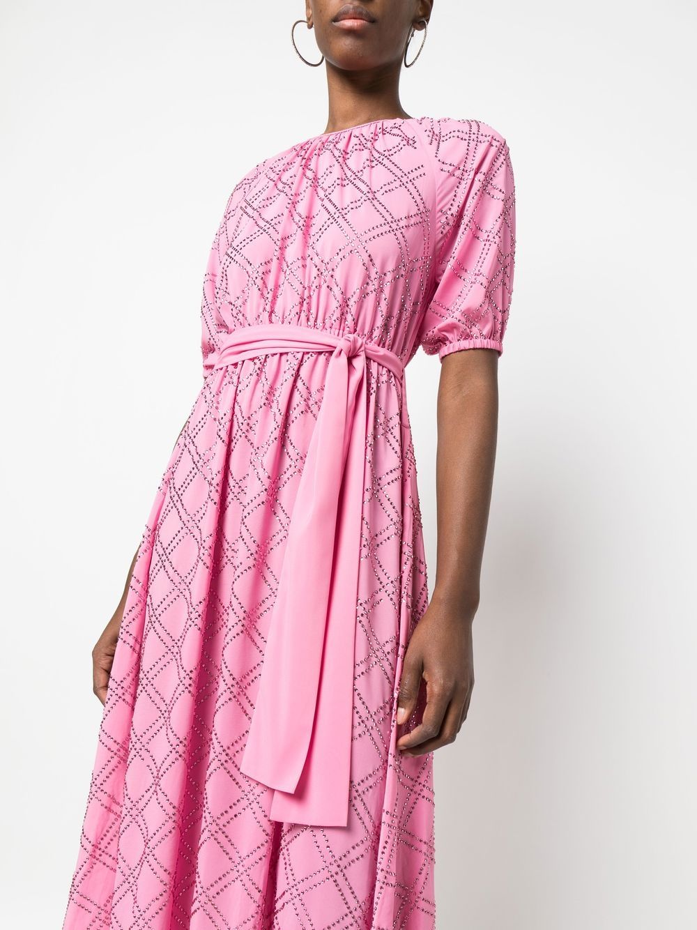 Shop P.a.r.o.s.h Rhinestone-pattern Belted Dress In Rosa