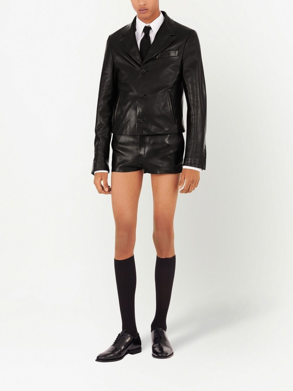 Shop Ferragamo Slim-cut Single-breasted Leather Blazer In Black