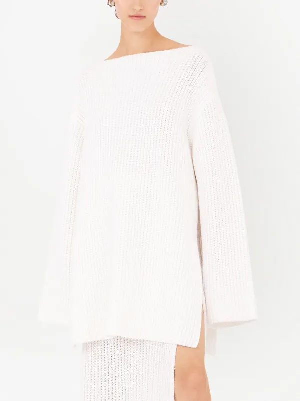 Ferragamo side-slit ribbed-knit Jumper | White | FARFETCH