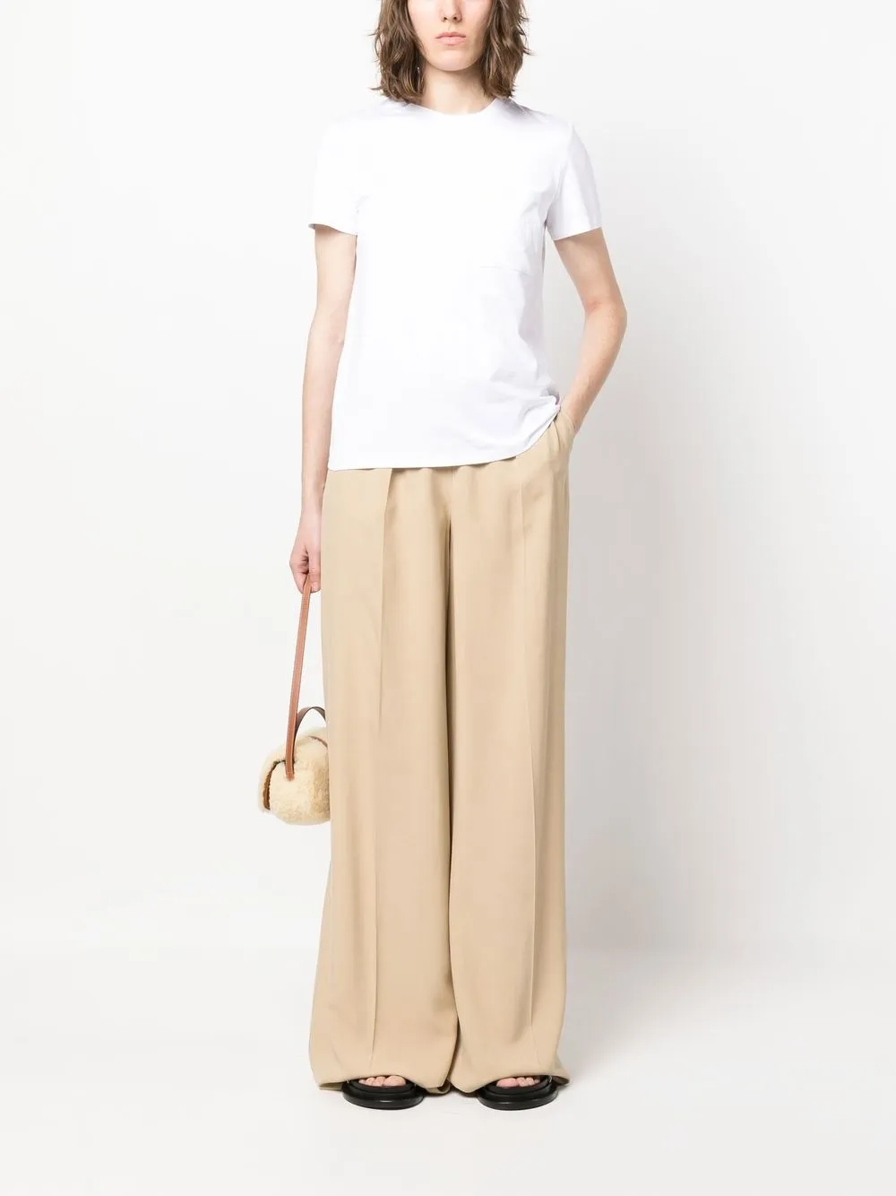 Shop Max Mara Pressed-crease Wide-leg Silk Trousers In Neutrals