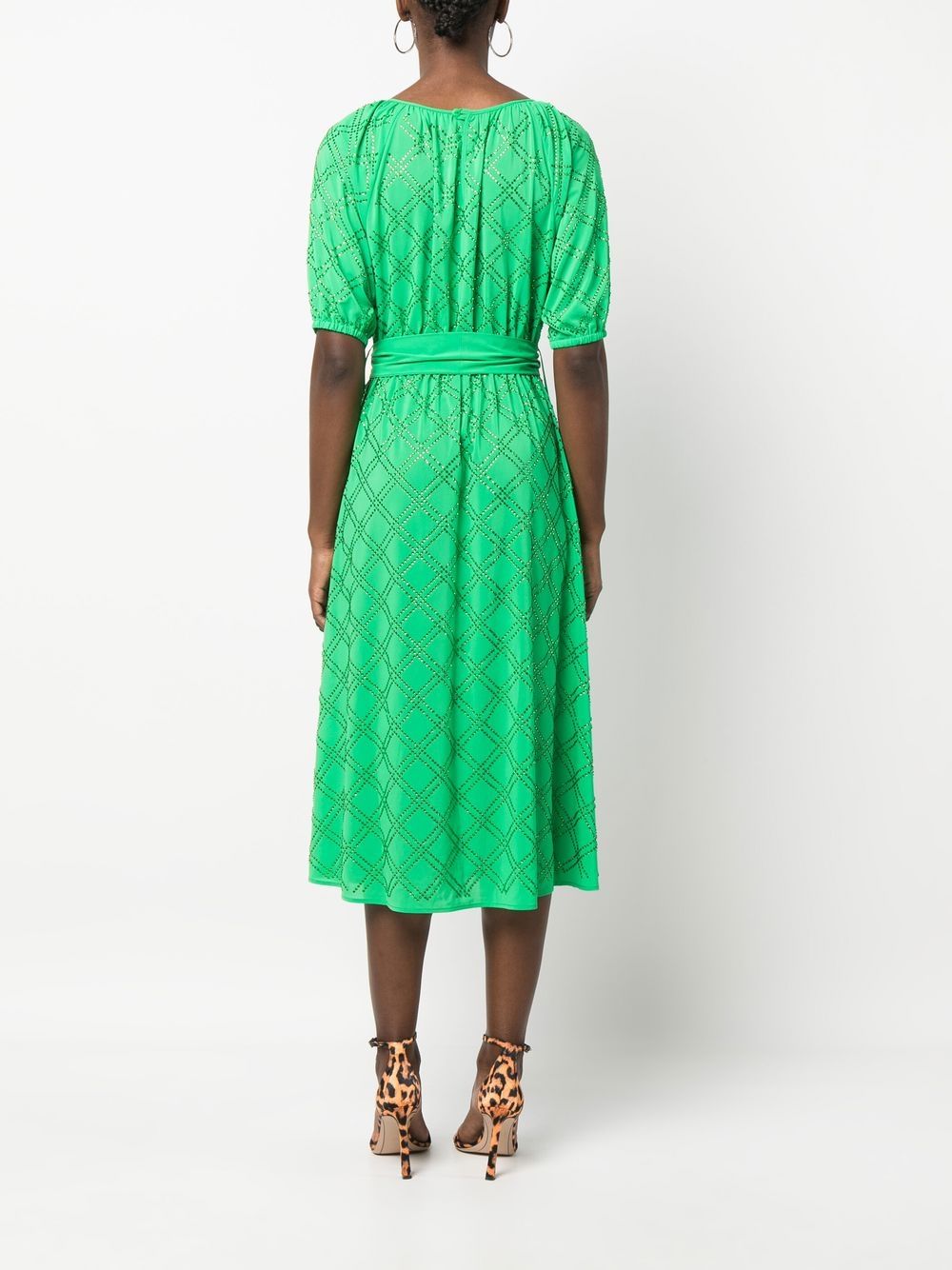 Shop P.a.r.o.s.h Rhinestone-pattern Belted Dress In Green