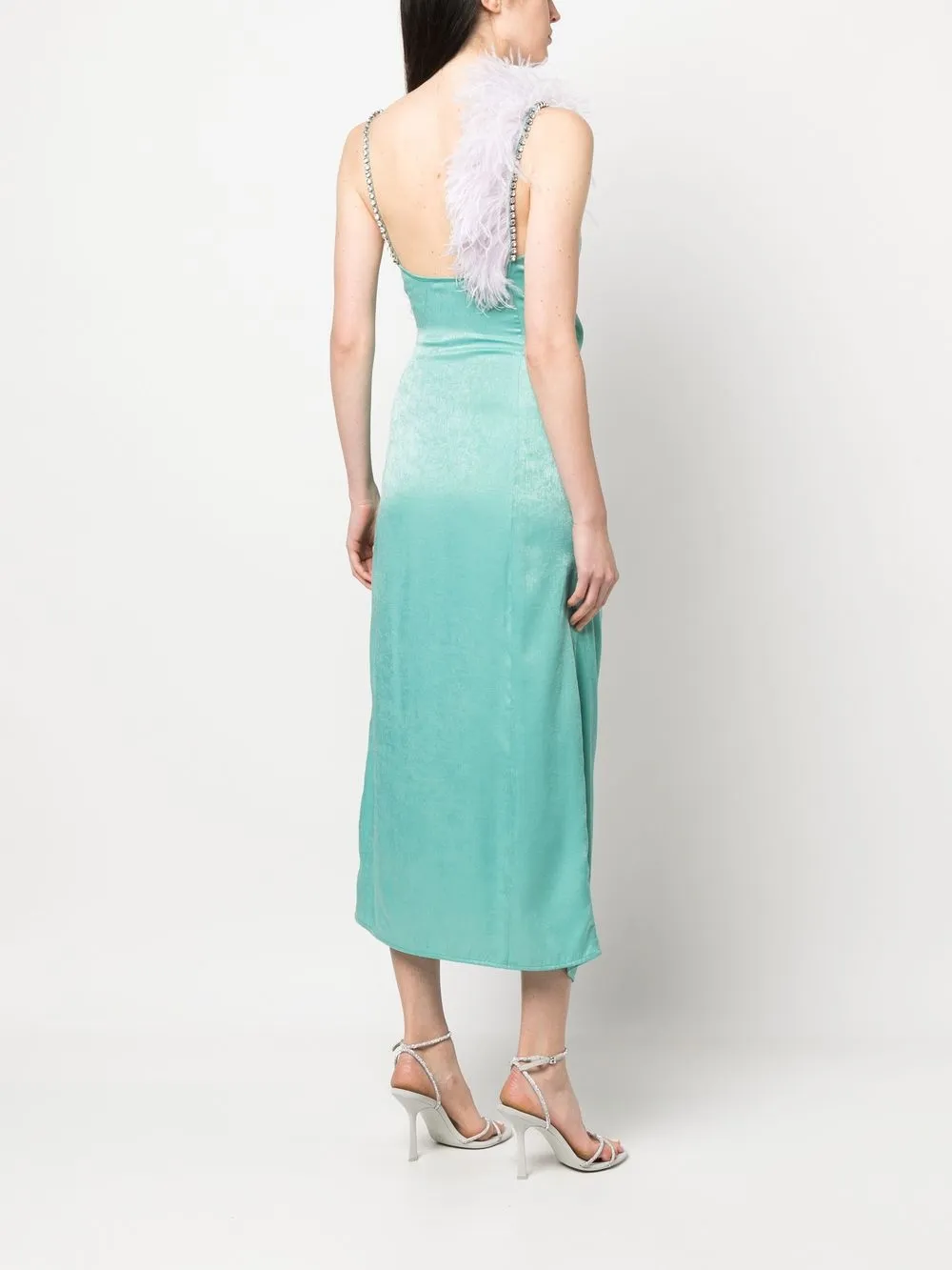 AMEN FEATHER-DETAIL MIDI DRESS
