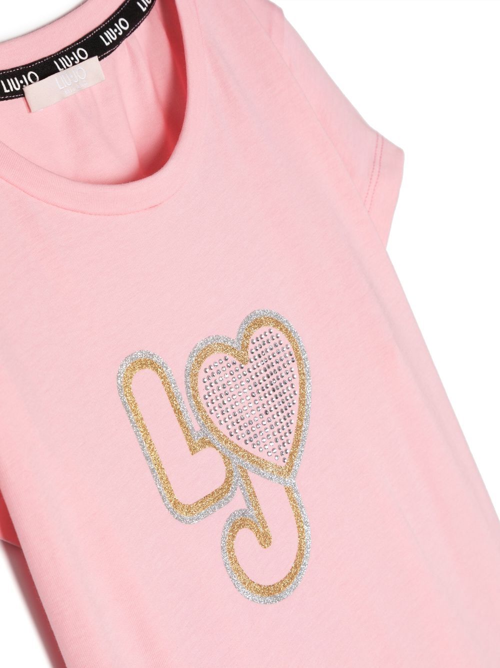 Shop Liu •jo Glitter-embellished Logo T-shirt In Rosa
