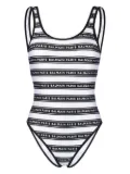 Balmain striped logo-print swimsuit - White