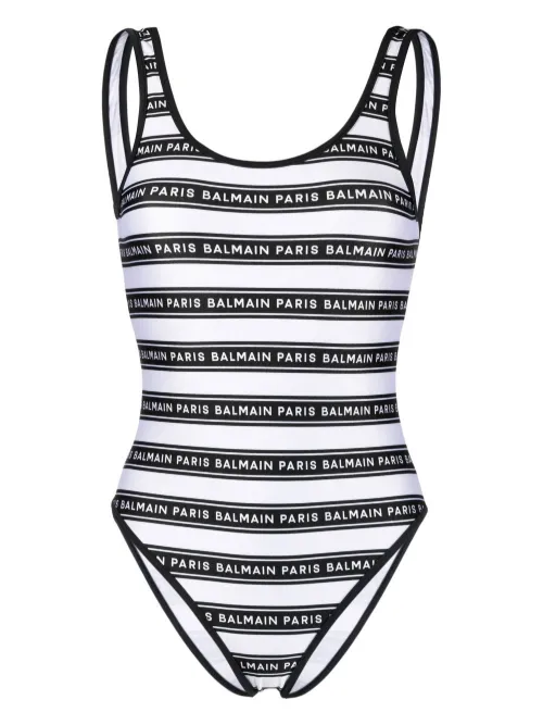Maillot de bain rayé à logo imprimé - Balmain - Modalova