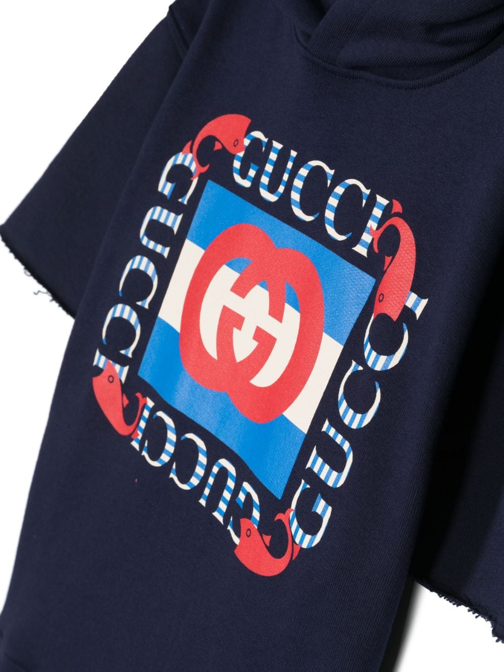 Shop Gucci Graphic-print Cotton Hoodie In Blau