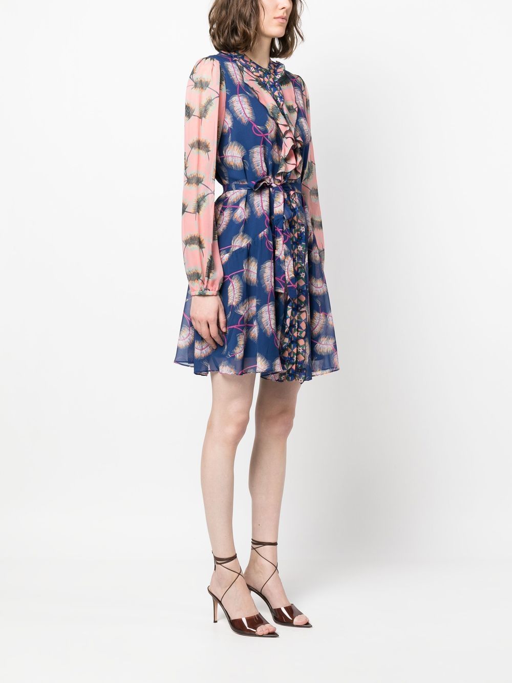 Shop Saloni Graphic-print Silk Short Dress In Blue