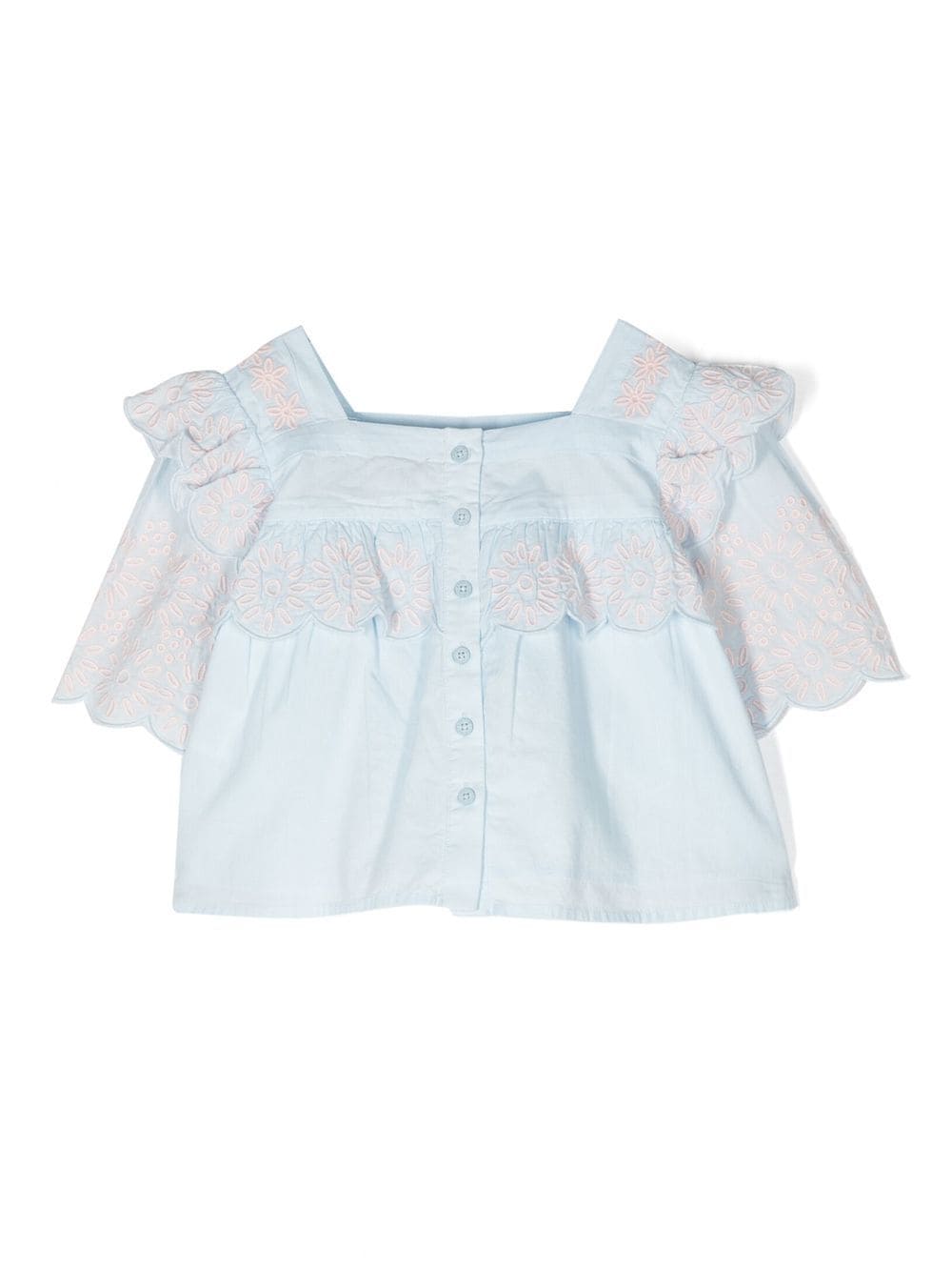 Shop Stella Mccartney Embroidered Cotton Top In Blau