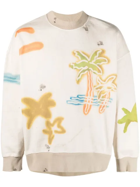 Palm Angels Sprayed Palm-print cotton sweatshirt