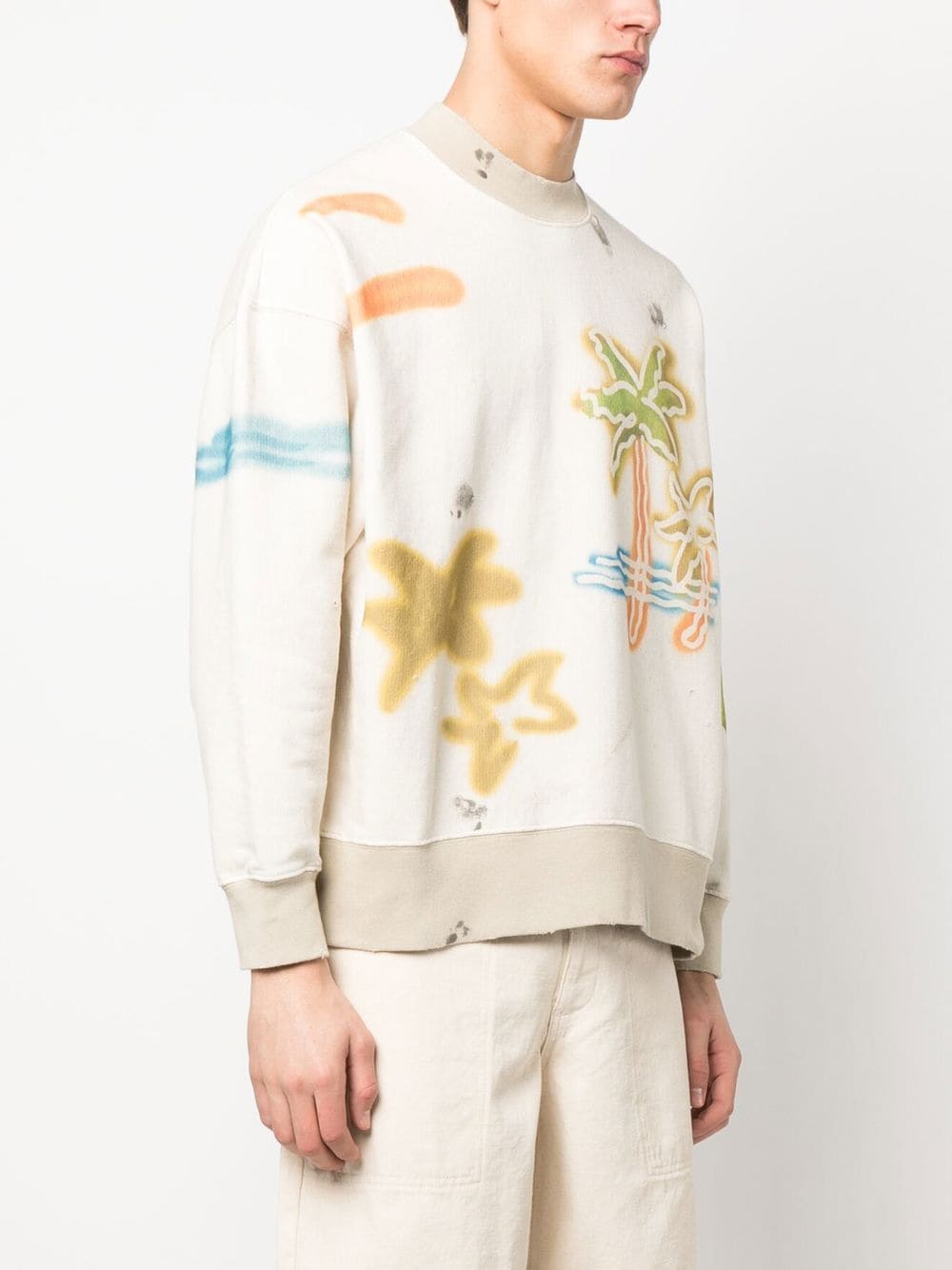 Shop Palm Angels Sprayed Palm-print Cotton Sweatshirt In Neutrals