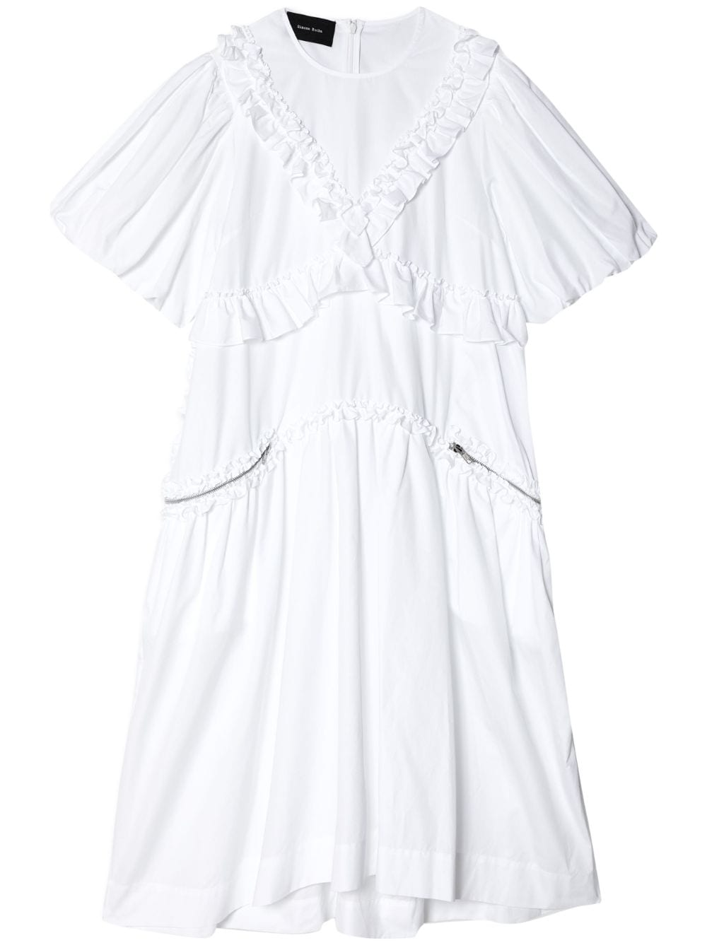 Shop Simone Rocha Zip-pockets Ruffled Cotton Dress In White