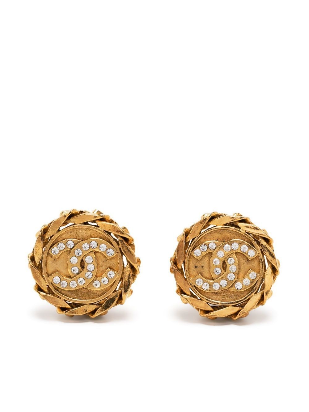 Image 1 of CHANEL Pre-Owned 1988 CC rhinestone-embellished clip-on earrings
