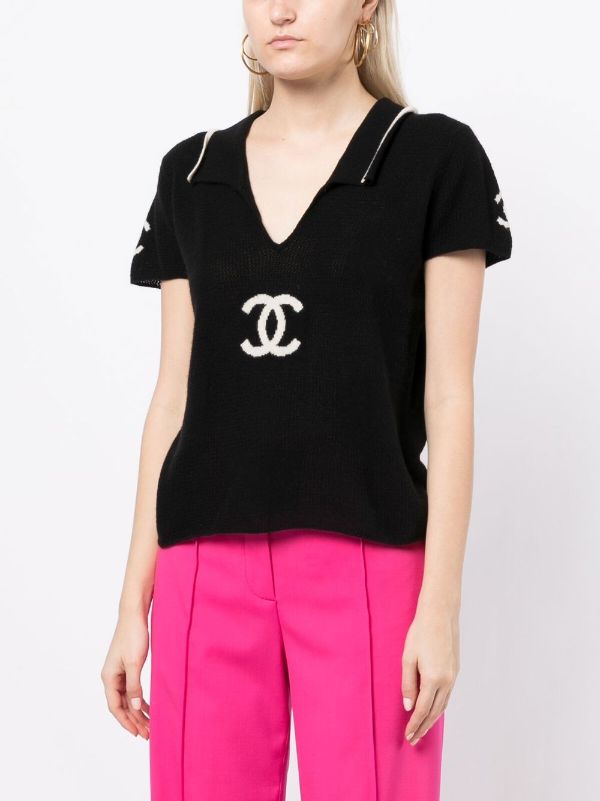 CHANEL Pre-Owned 2001 CC V-neck Knit Top - Farfetch