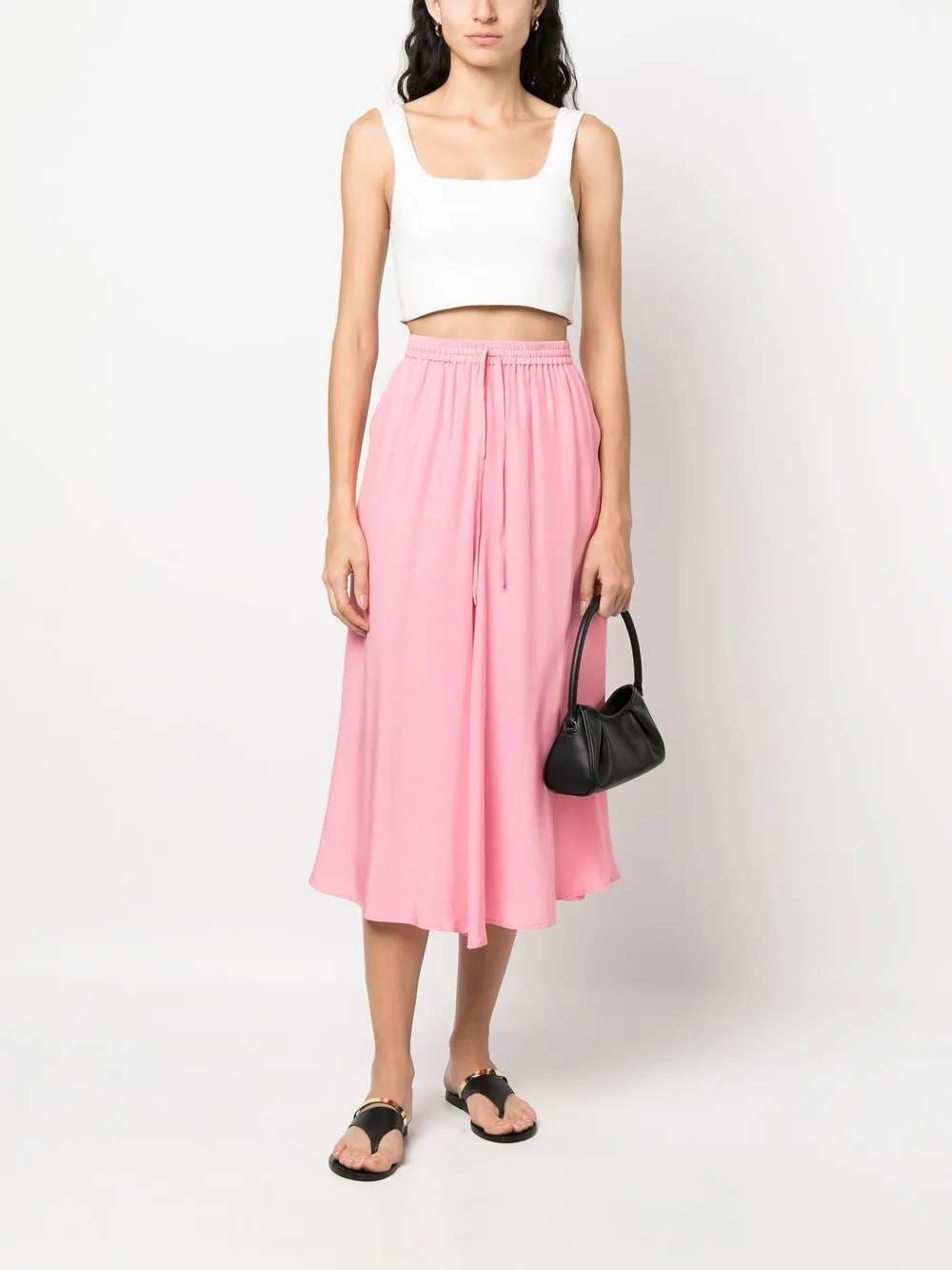 Shop P.a.r.o.s.h Drawstring Waistband Silk Skirt In Rosa