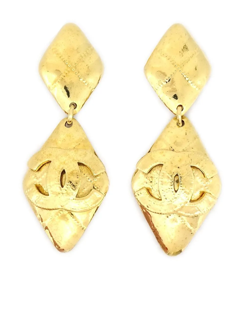 

CHANEL Pre-Owned 1994 rhombus CC clip-on earrings - Gold