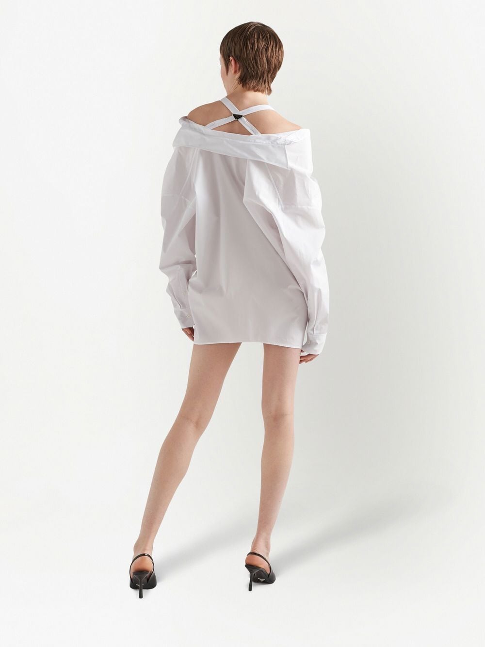 Shop Prada Off-shoulder Cotton Shirt Dress In F0009 White