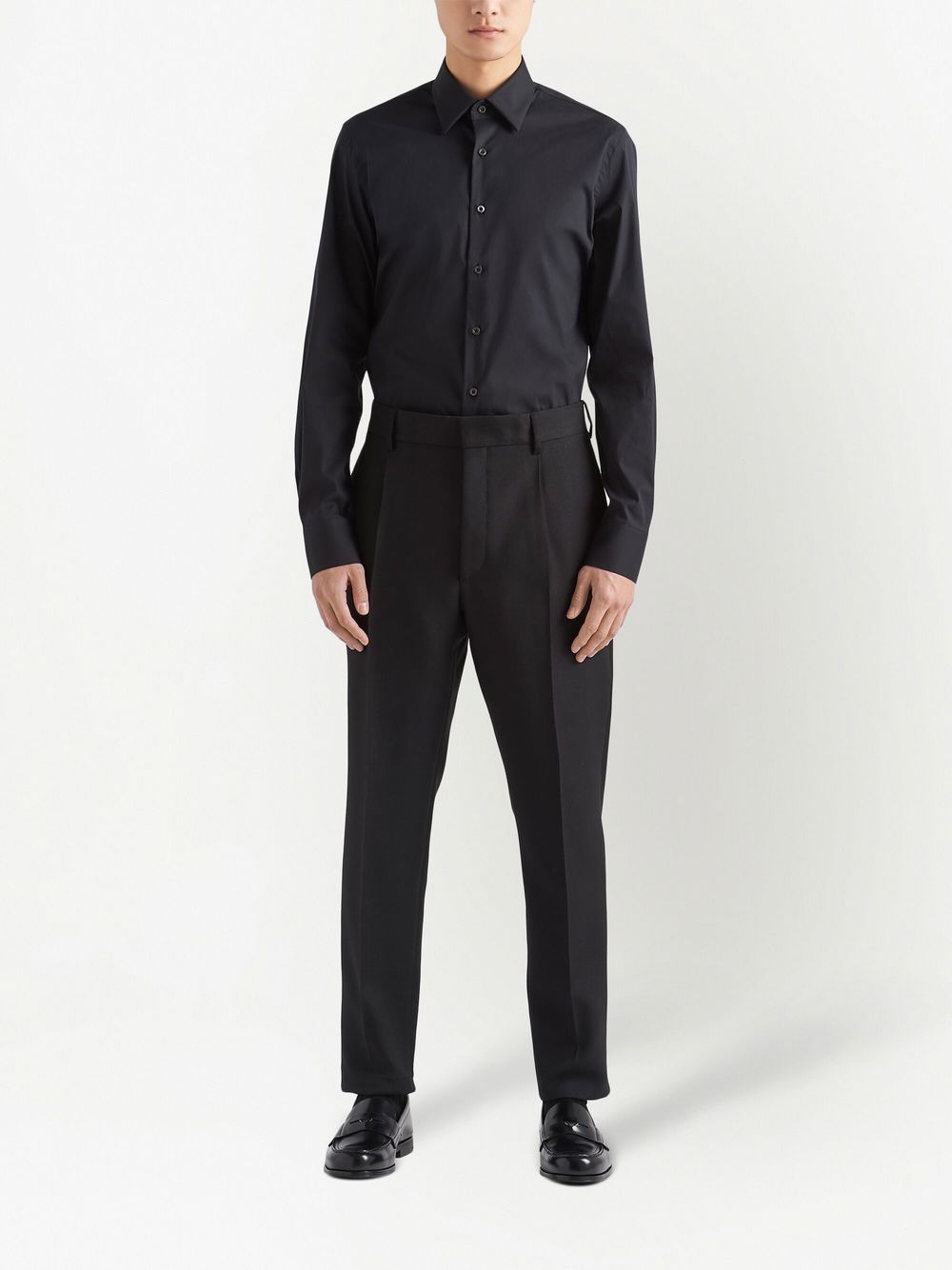 Shop Prada Long-sleeved Poplin Shirt In Black