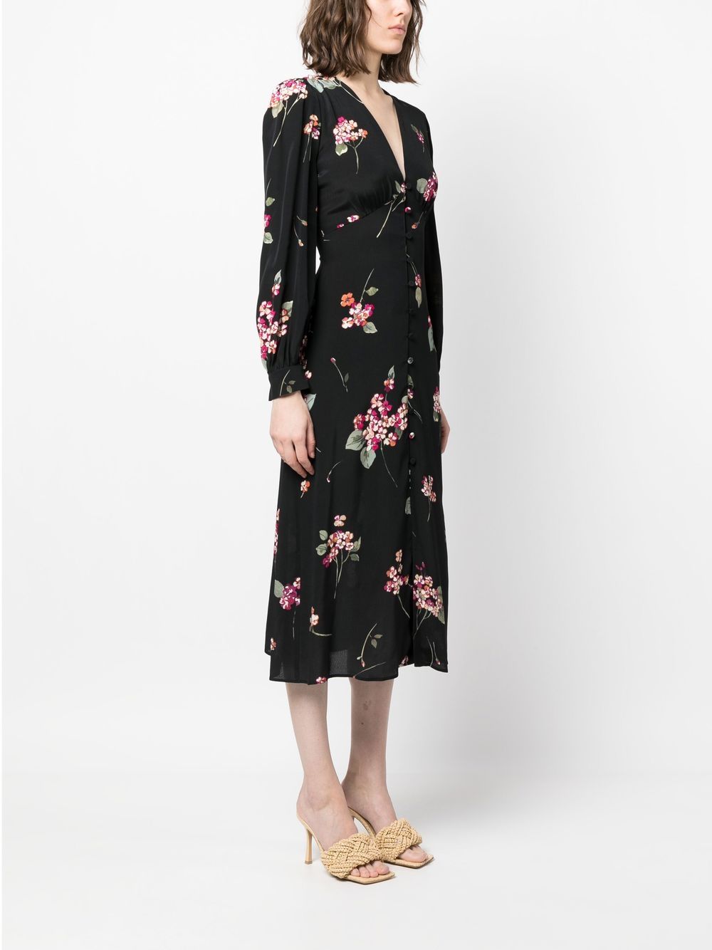 Shop Twinset Floral-print Midi Dress In Schwarz