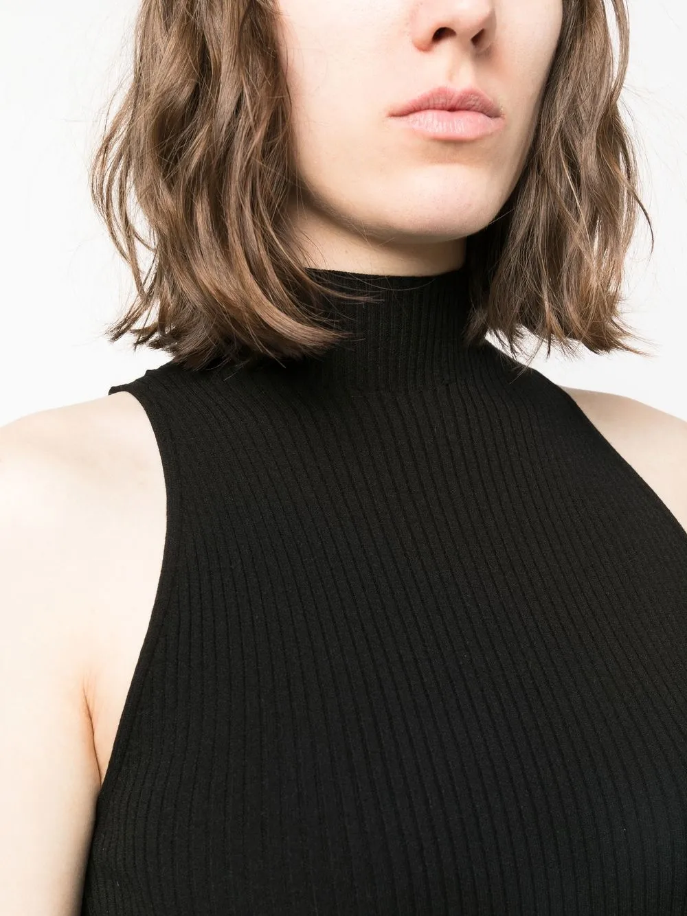 mock-neck ribbed top
