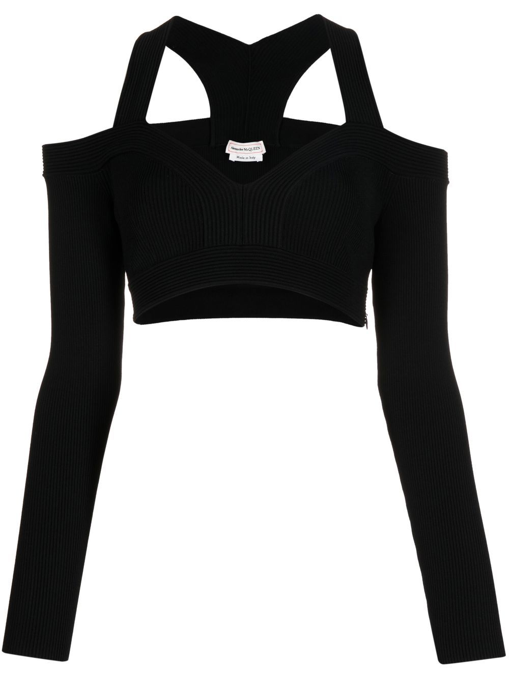 Alexander Mcqueen Exposed Shoulder Knit Top Black Farfetch Uk