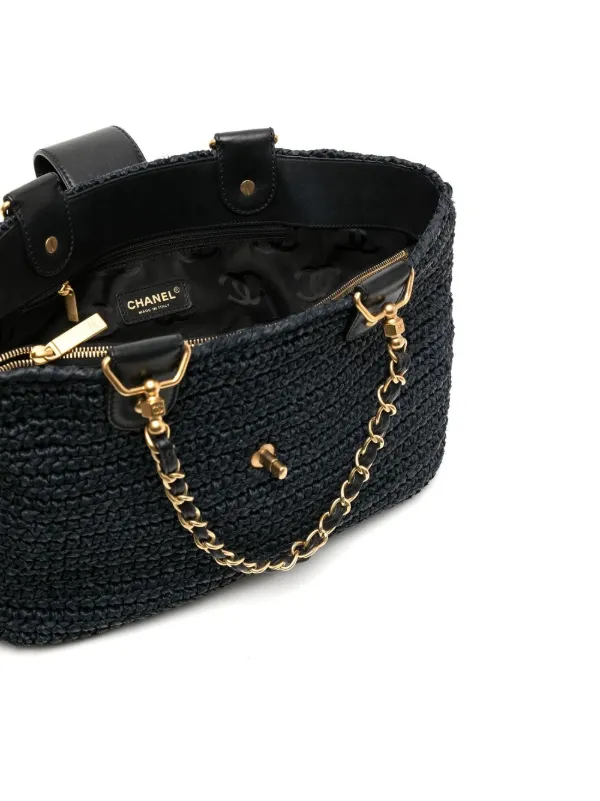 CHANEL Pre-Owned 2005-2006 CC Turn-lock Woven Tote Bag | Black