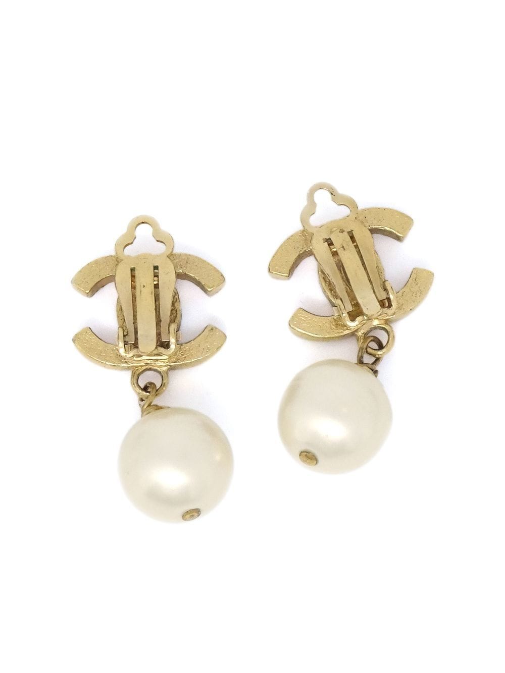 Chanel Pre-owned 1996 CC Pearl-embellished Clip-On Earrings - Gold