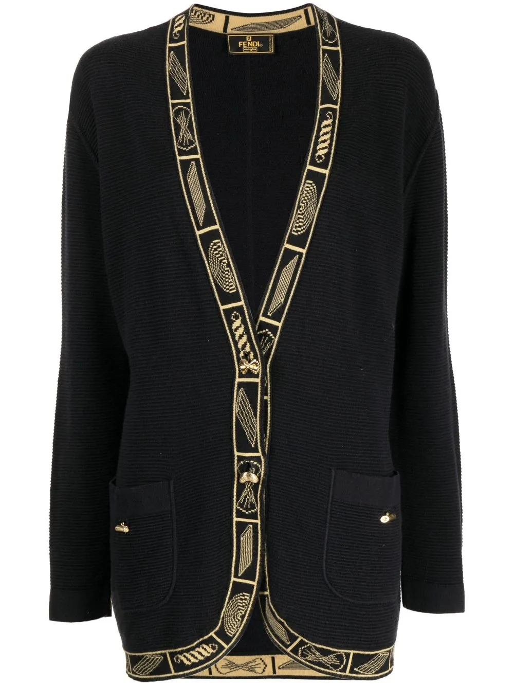 

Fendi Pre-Owned 1990-2000s intarsia-knit trim cardigan - Black