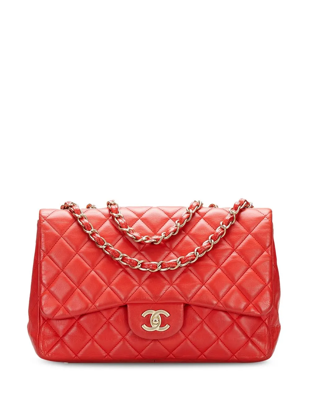 Pre-owned Chanel 2009-2010 Jumbo Classic Flap Shoulder Bag In 红色