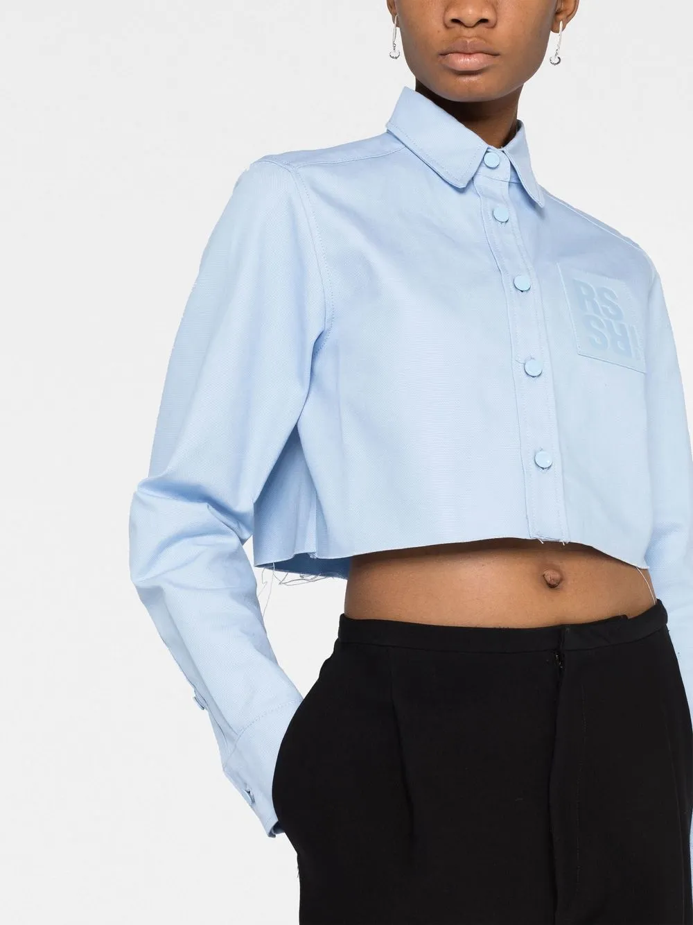 Shop Raf Simons Cropped Cotton Shirt In Blue