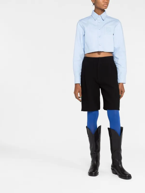 Raf Simons Cropped Cotton Shirt Blue FARFETCH BH