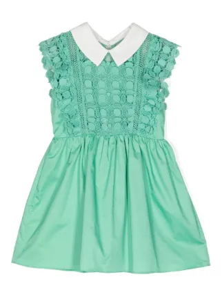 self portrait green lace mini dress Self-Portrait Kids lace-pattern | colour: green-animal-print-v-neck-long-sleeve-skater-dress