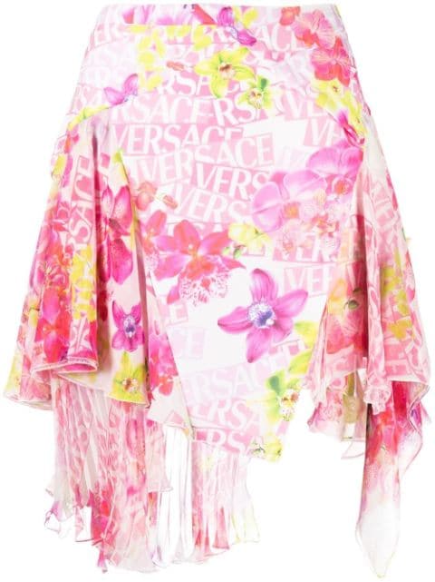 Versace floral-print asymmetric skirt