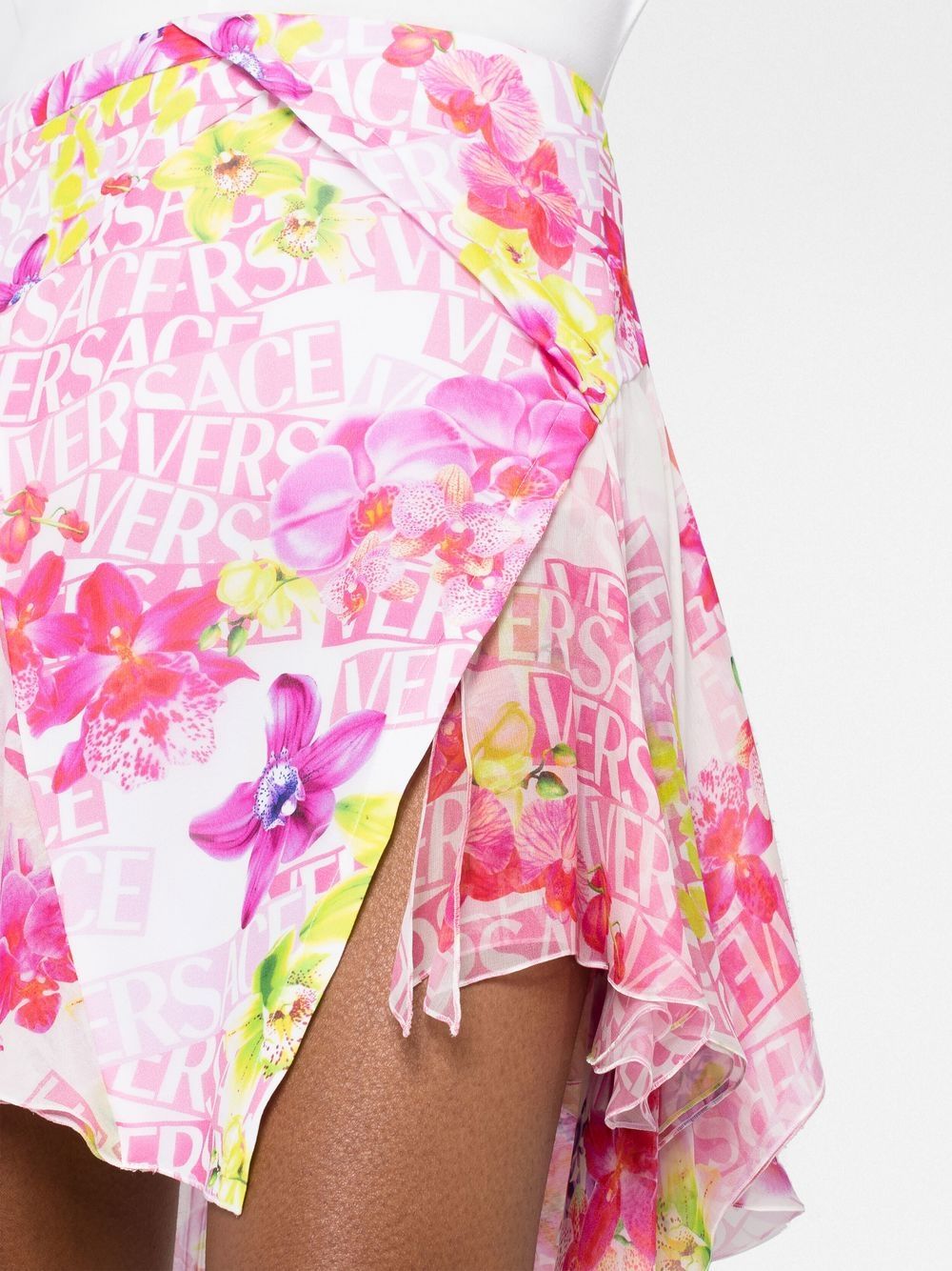 Shop Versace Floral-print Asymmetric Skirt In Pink