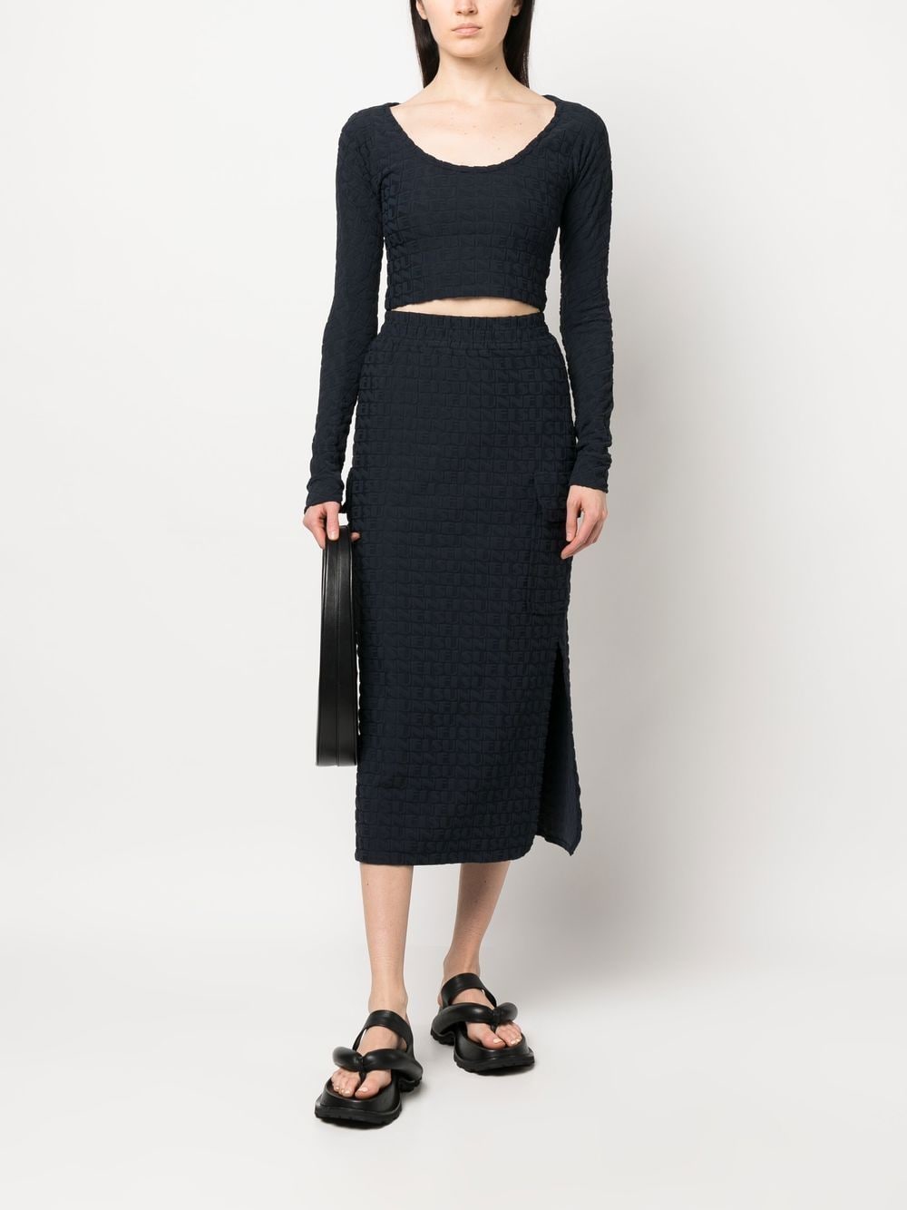 Shop Sunnei Embossed Logo-print Midi Skirt In Blue