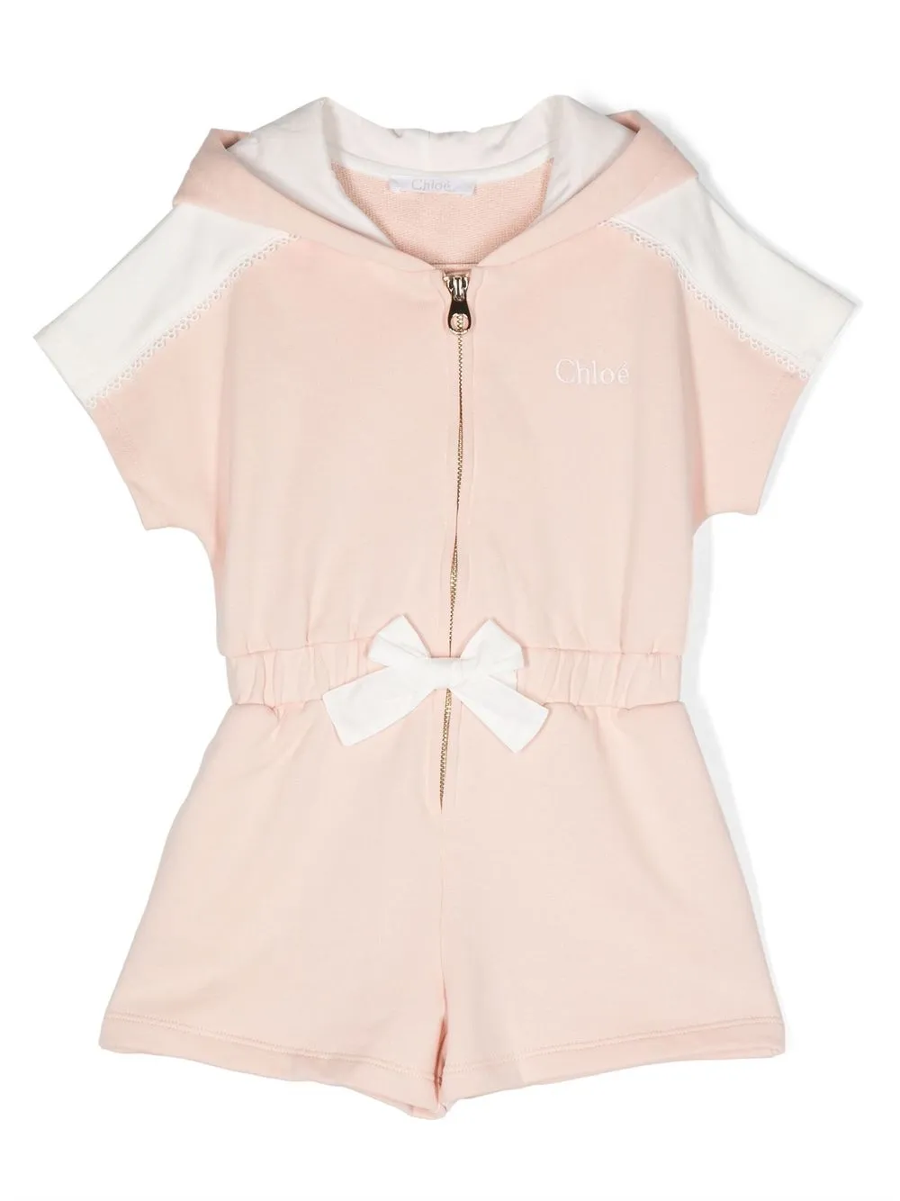 Chloé Kids' Colour-block Trim-detailing Playsuit In Pink