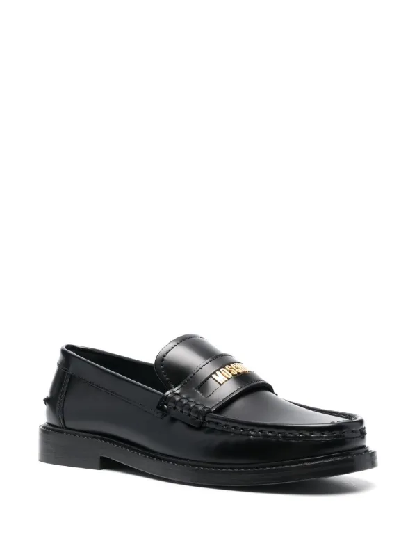 Moschino logo-plaque Detail Loafers | Black | FARFETCH