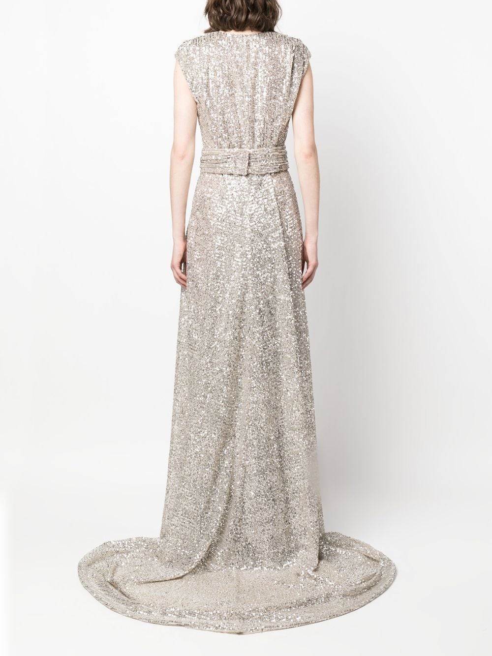 Shop Rochas Embellished Cap-sleeve Gown In Neutrals