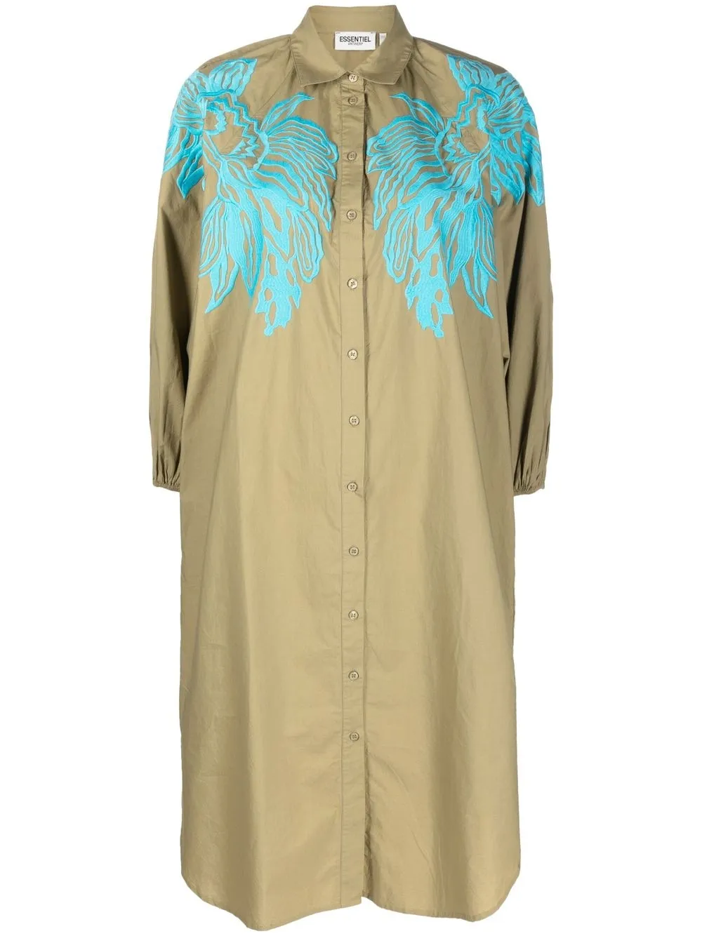 

Essentiel Antwerp Dino floral-embroidered midi shirtdress - Green