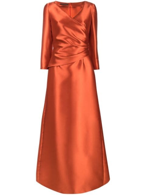 wrap-front satin gown