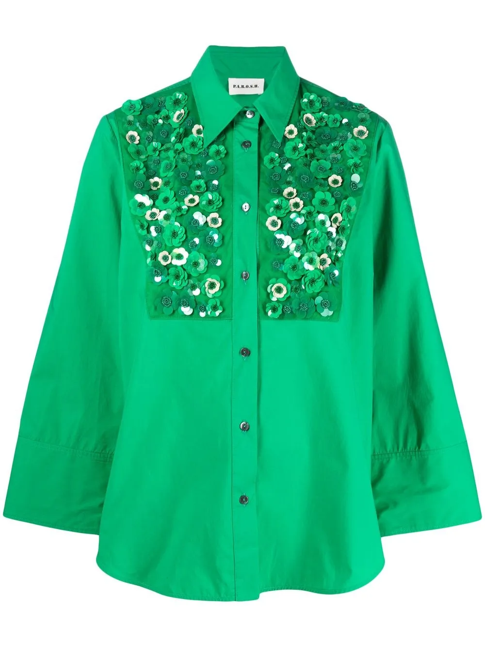 

P.A.R.O.S.H. floral-appliqué long sleeve-shirt - Green